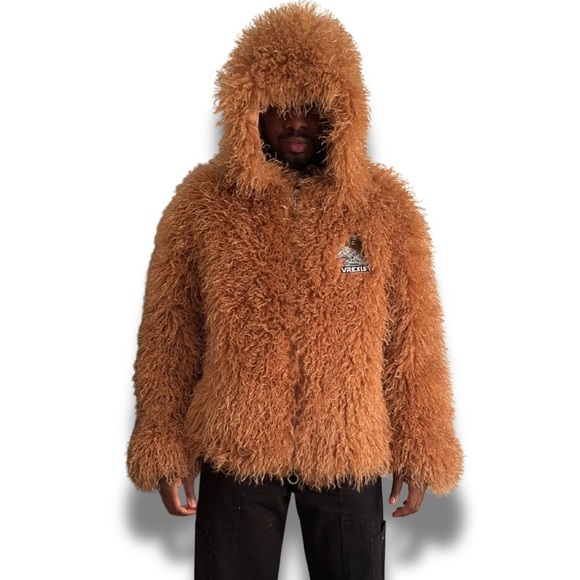 Fuzzy Brown Hooded Jacket - Picture 1 of 5